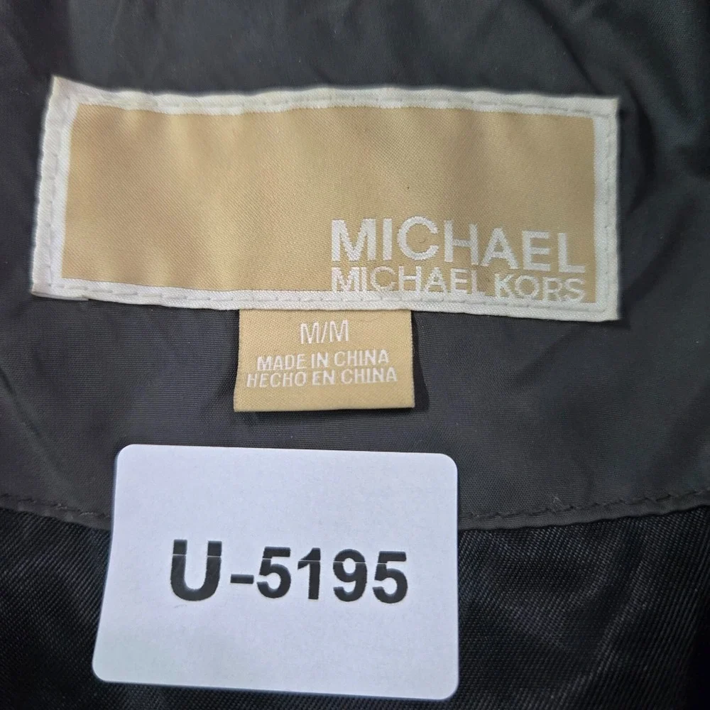 Michael Kors Women Jacket Medium Gray Down Puffer Full Zip Pocket Neck‎ Pockets